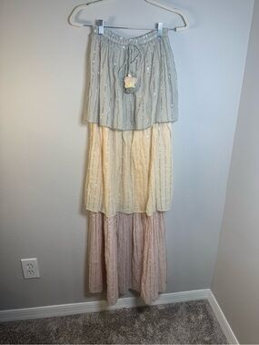 NWT PQ Swim Briar Dress in Golden Hour | Tiered Strapless Maxi XS/S